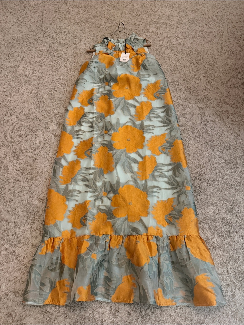 Sleeveless Maxi Dress with Yellow Floral Print
